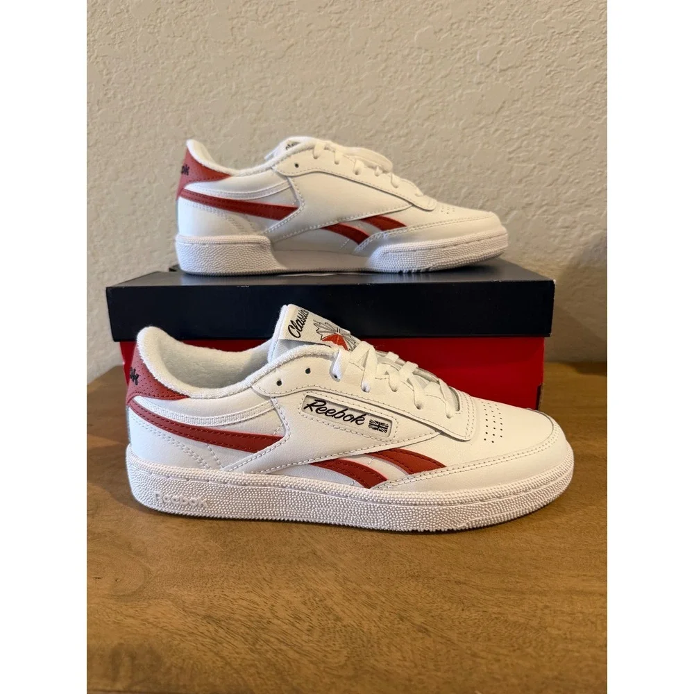 Reebok Club C Revenge Women Size 8 Tennis White Red Leather Low Top Sneakers